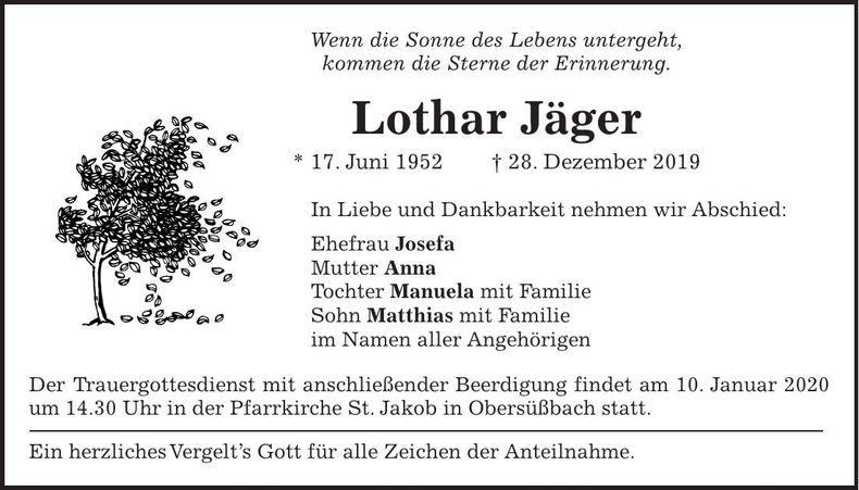 Traueranzeige Lothar Jäger
