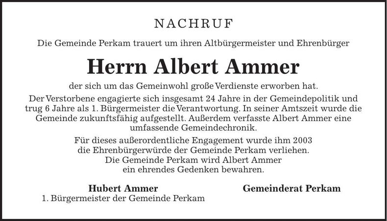Traueranzeige Albert Ammer