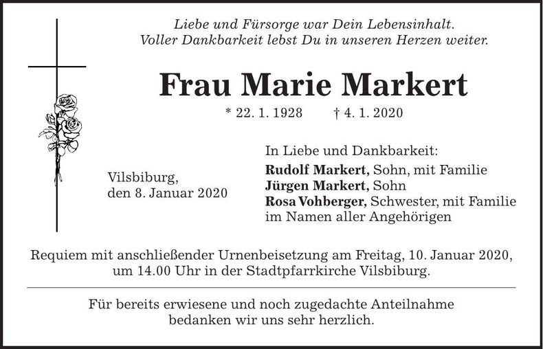 Traueranzeige Marie Markert