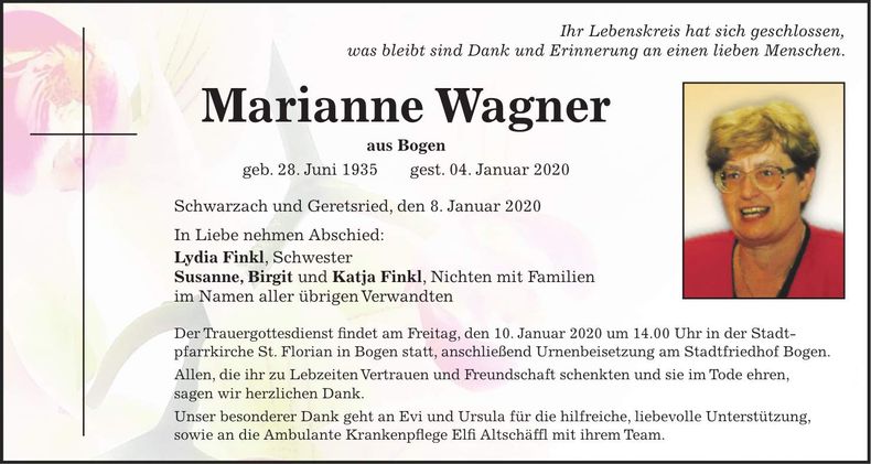 Traueranzeige Marianne Wagner
