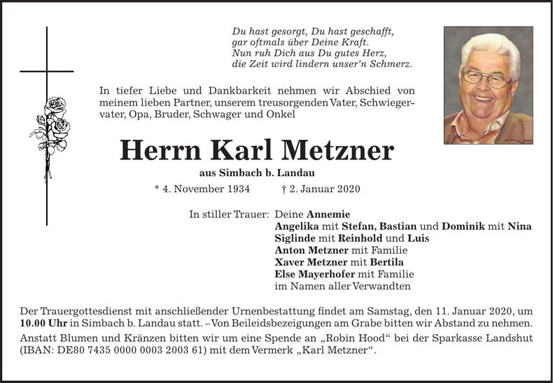 Traueranzeige Karl Metzner