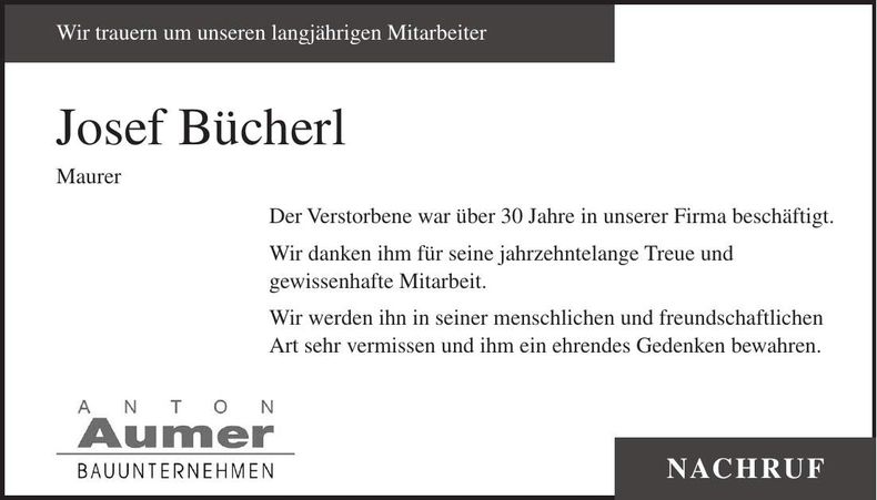 Traueranzeige Josef Bücherl