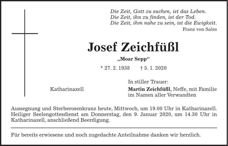 Traueranzeige Josef Zeichfüßl