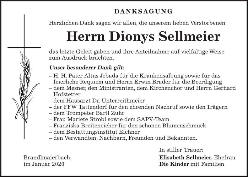 Traueranzeige Dionys Sellmeier