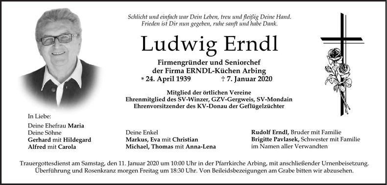 Traueranzeige Ludwig Erndl