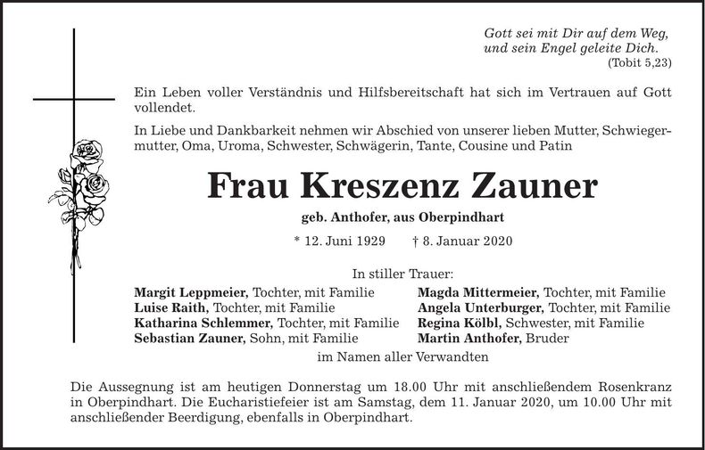 Traueranzeige Kreszenz Zauner