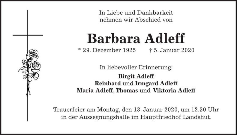 Traueranzeige Barbara Adleff