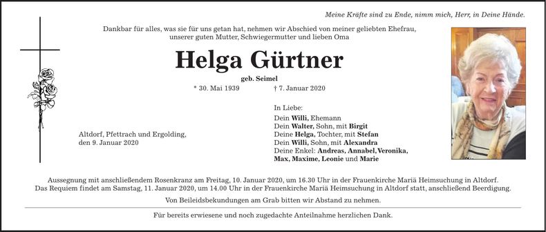 Traueranzeige Helga Gürtner