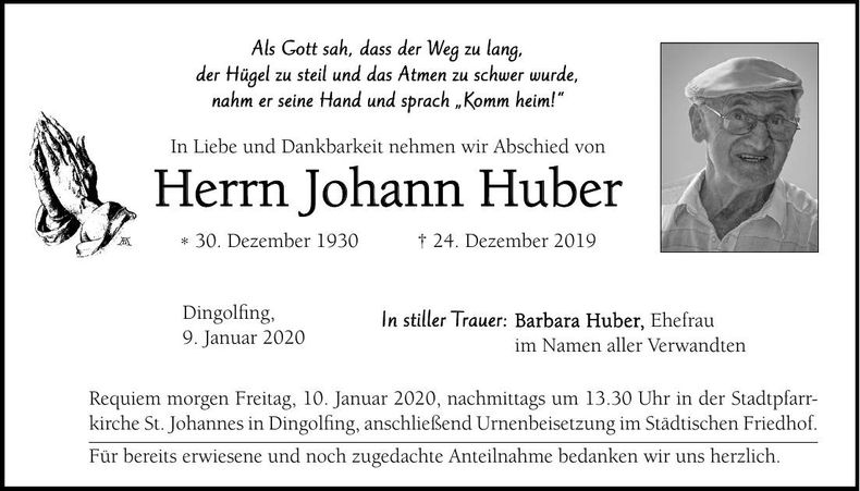 Traueranzeige Johann Huber