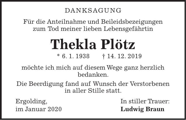 Traueranzeige Thekla Plötz