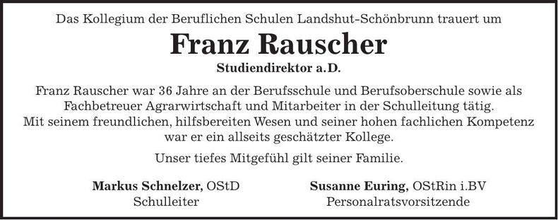 Traueranzeige Franz Rauscher