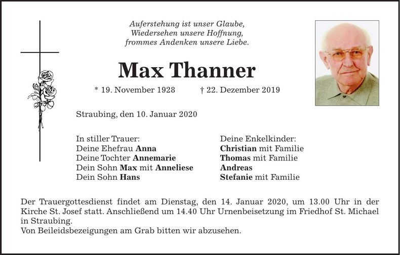 Traueranzeige Max Thanner