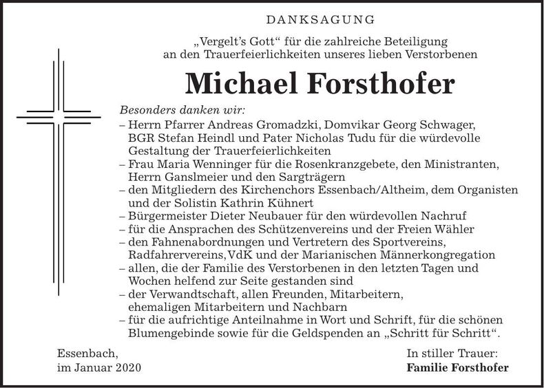 Traueranzeige Michael Forsthofer