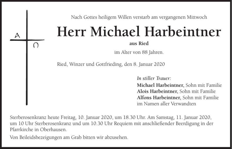 Traueranzeige Michael Harbeintner