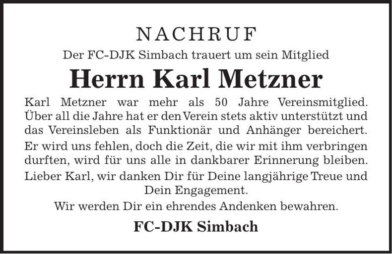 Traueranzeige Karl Metzner