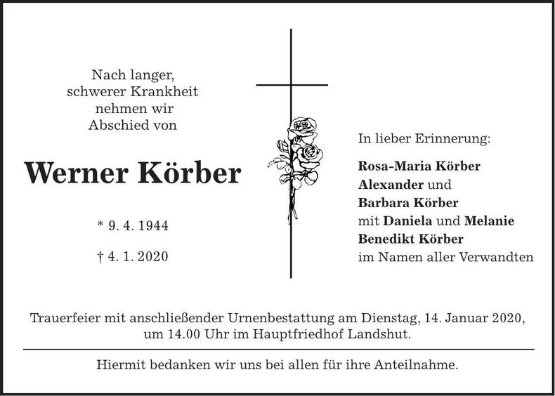 Traueranzeige Werner Körber