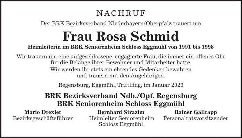 Traueranzeige Rosa Schmid