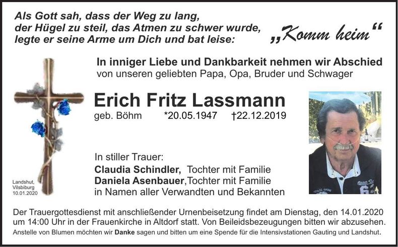 Traueranzeige Erich Fritz Lassmann