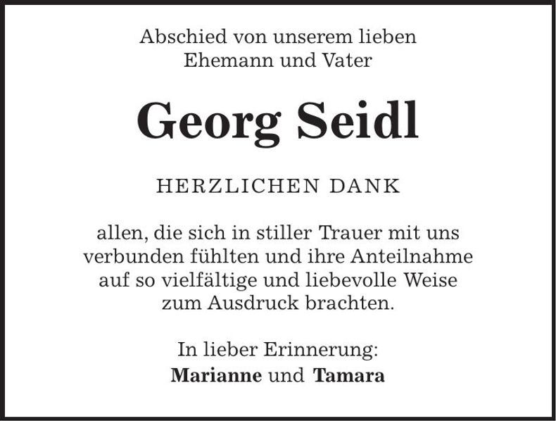 Traueranzeige Georg Seidl