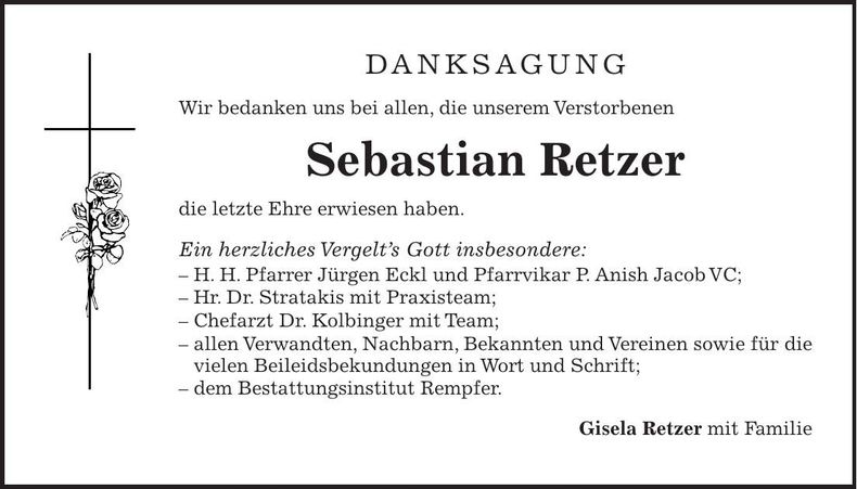 Traueranzeige Sebastian Retzer