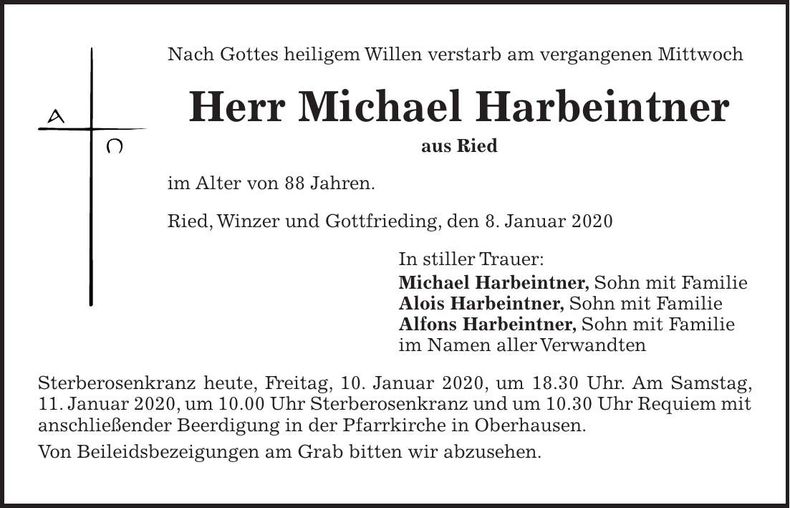 Traueranzeige Michael Harbeintner