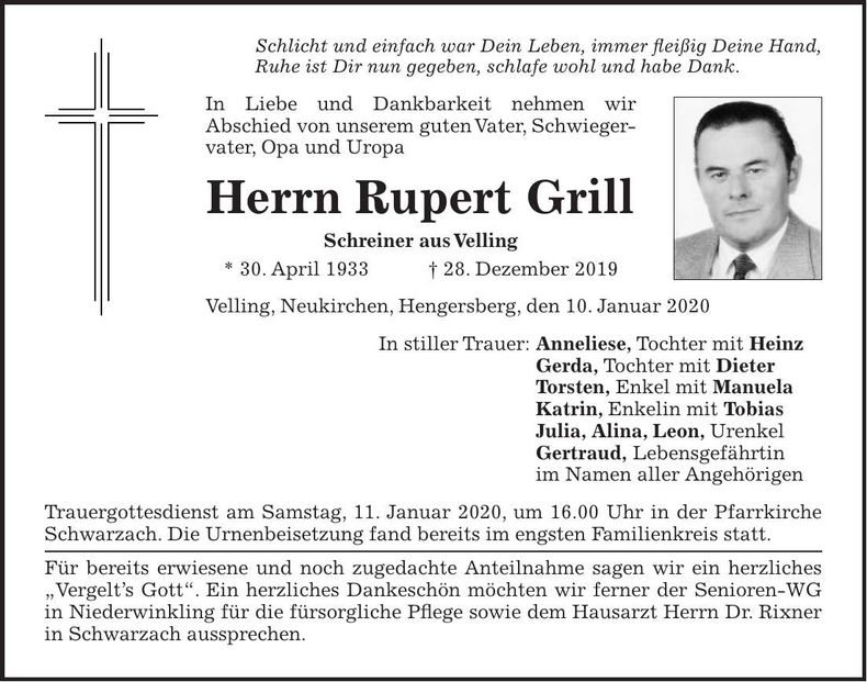 Traueranzeige Rupert Grill