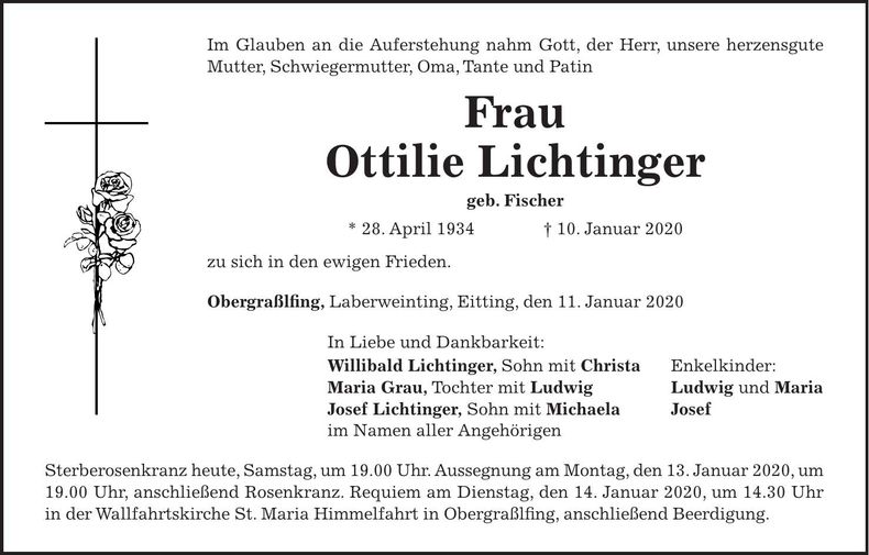 Traueranzeige Ottilie Lichtinger