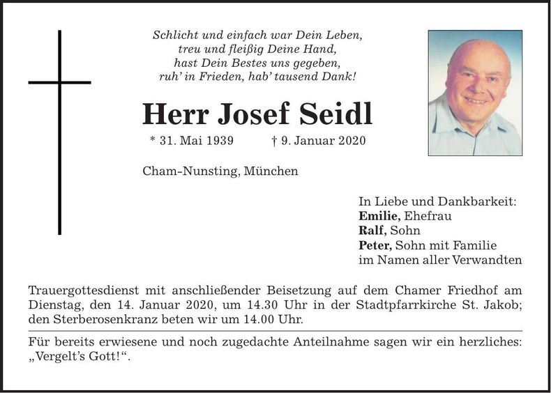 Traueranzeige Josef Seidl