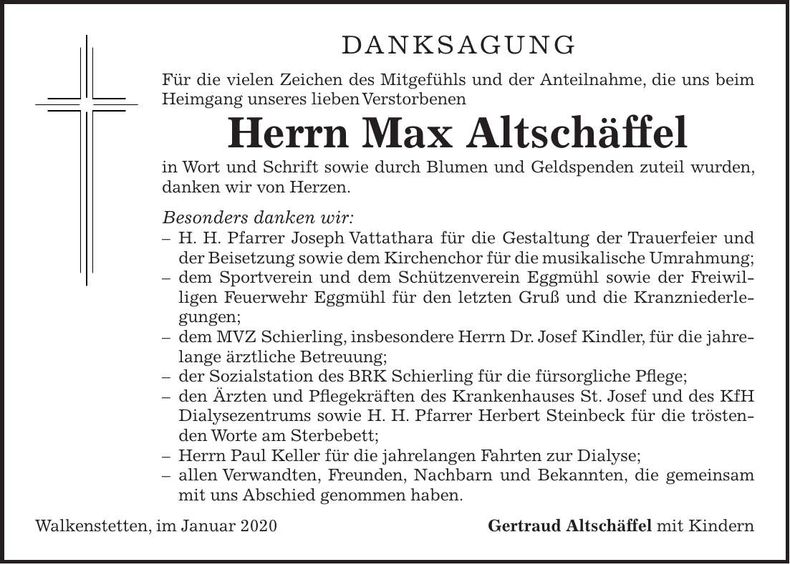Traueranzeige Max Altschäffel