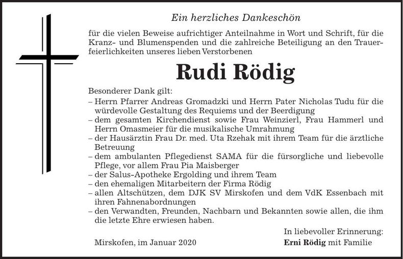 Traueranzeige Rudi Rödig