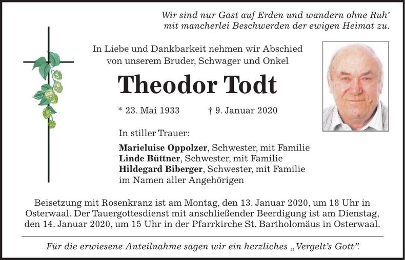 Traueranzeige Theodor Todt