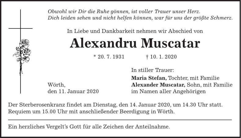 Traueranzeige Alexandru Muscatar
