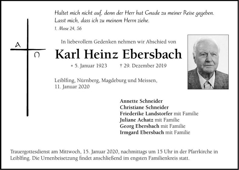 Traueranzeige Karl Heinz Ebersbach