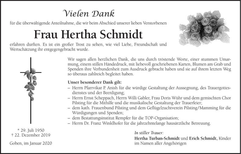 Traueranzeige Hertha Schmid