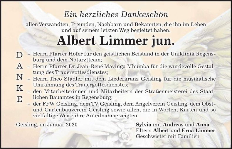 Traueranzeige Albert Limmer jun.