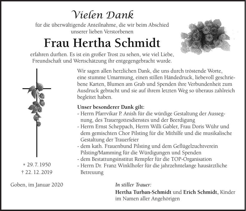 Traueranzeige Hertha Schmid