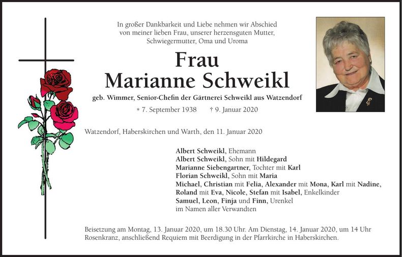 Traueranzeige Marianne Schweikl