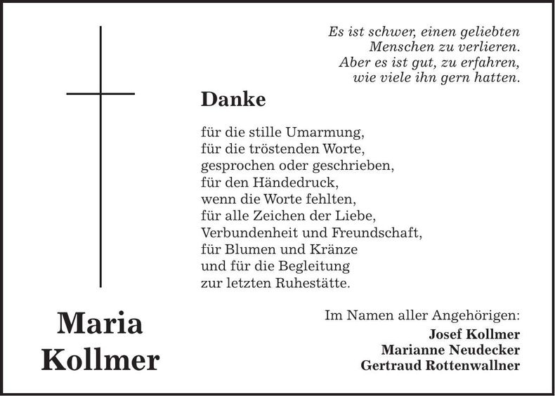 Traueranzeige Maria Kollmer