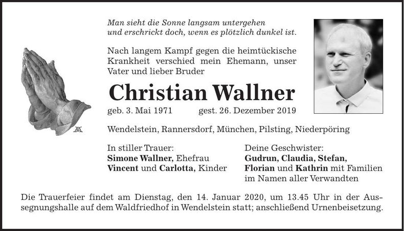 Traueranzeige Christian Wallner