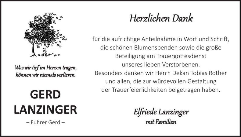 Traueranzeige Gerd Lanzinger