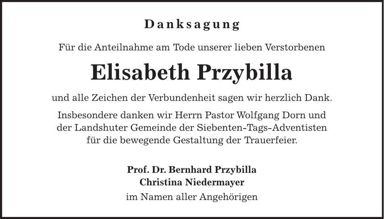 Traueranzeige Elisabeth Przybilla
