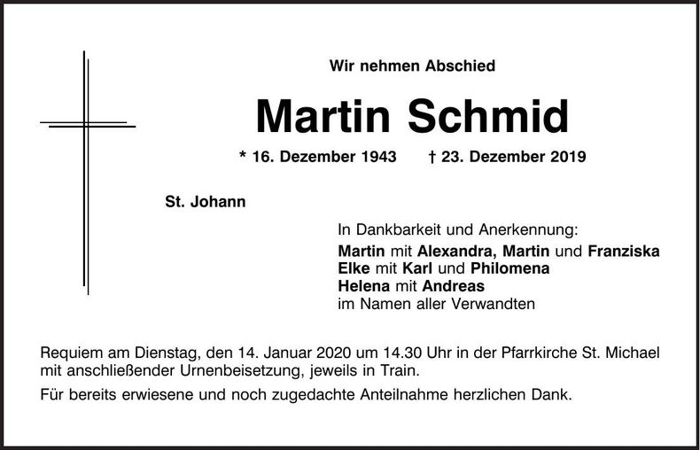 Traueranzeige Martin Schmid