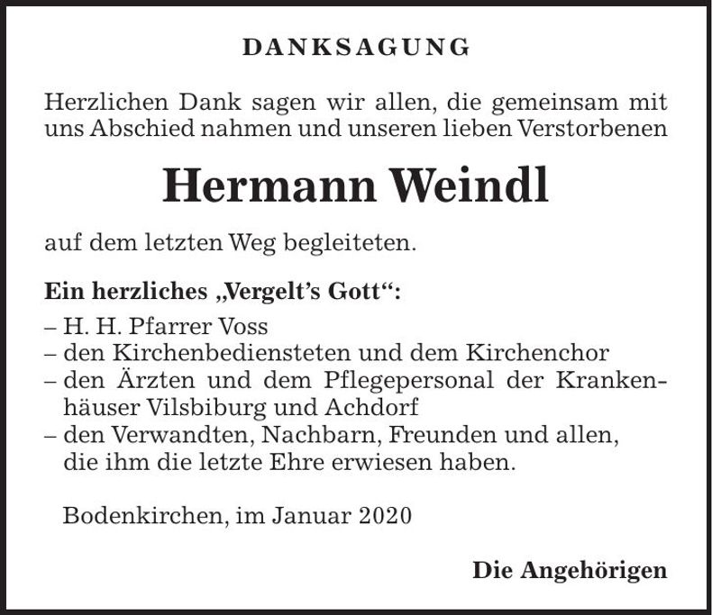 Traueranzeige Hermann Weindl