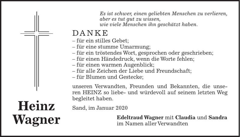 Traueranzeige Heinz Wagner