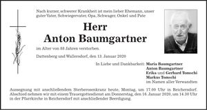 Traueranzeige Anton Baumgartner