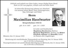 Traueranzeige Maximilian Haselwarter