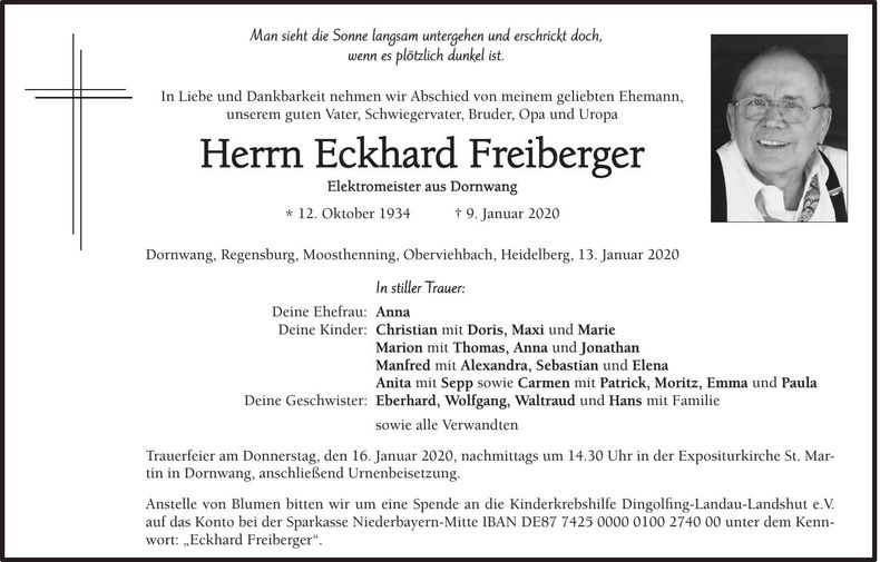Traueranzeige Eckhard Freiberger