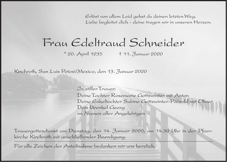 Traueranzeige Edeltraud Schneider