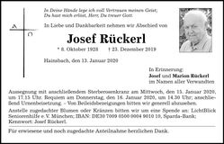 Traueranzeige Josef Rückerl