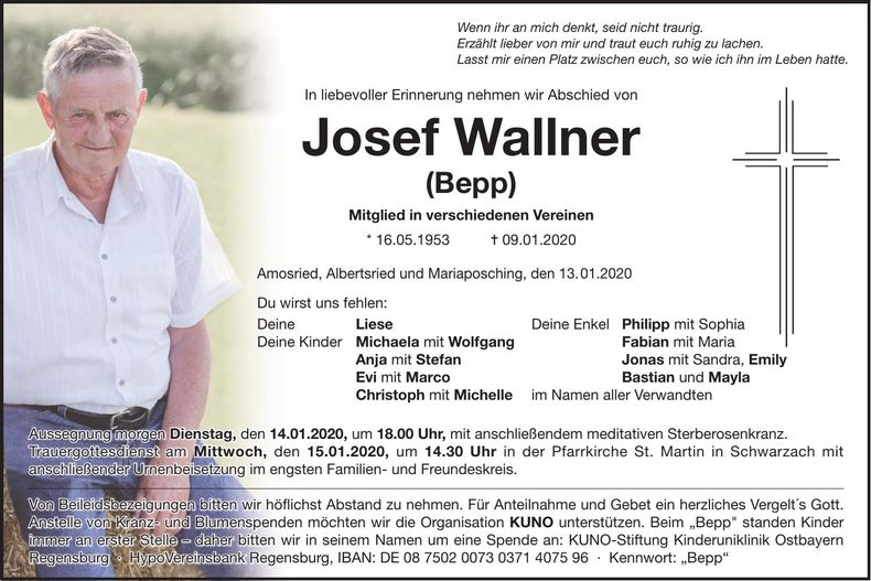 Traueranzeige Josef Wallner